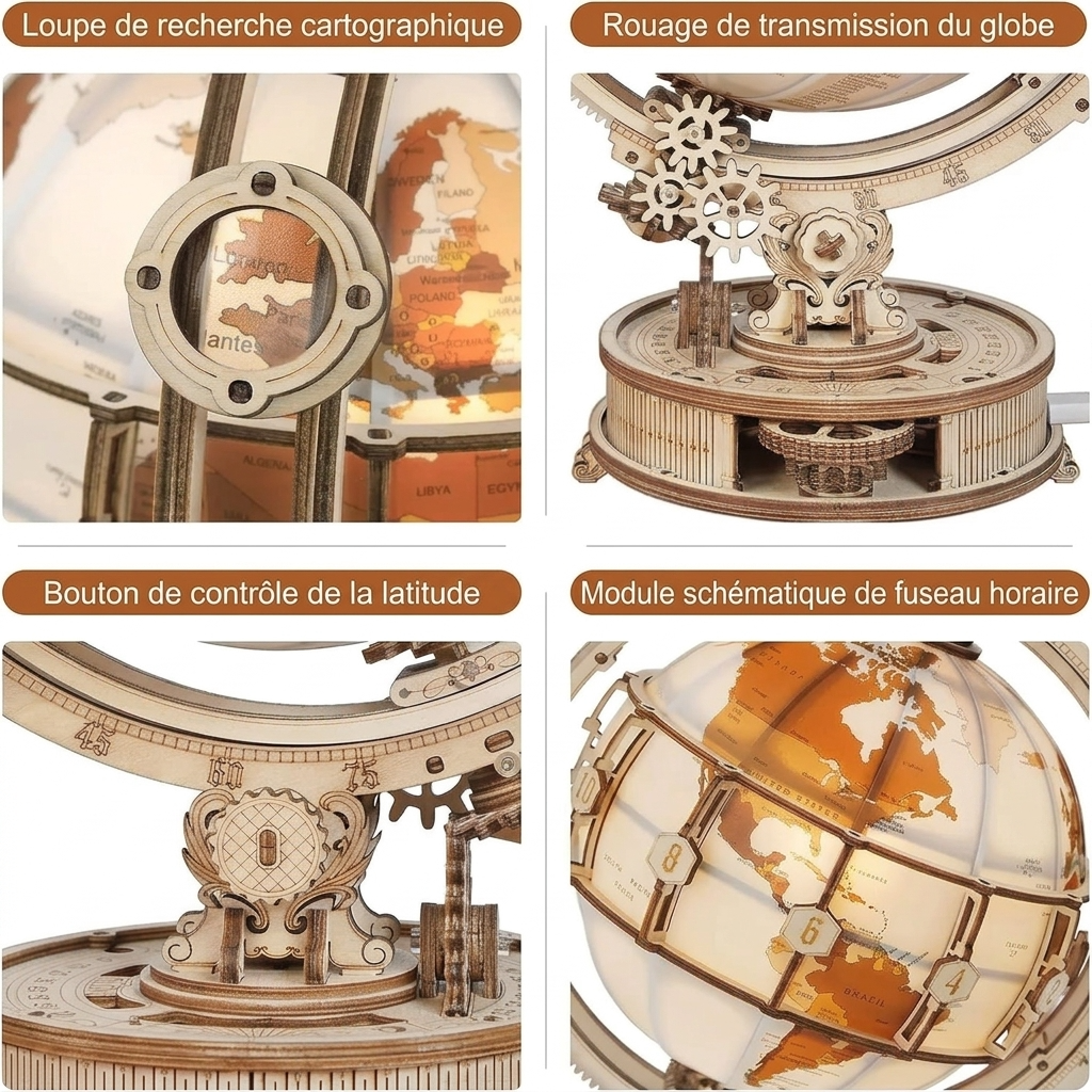Maquette globe lumineux en bois