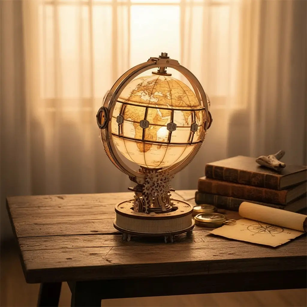 Maquette globe lumineux en bois