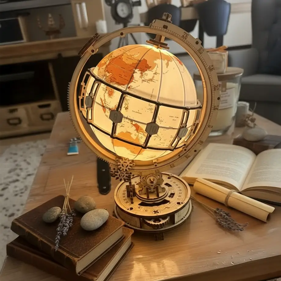 Maquette globe lumineux en bois